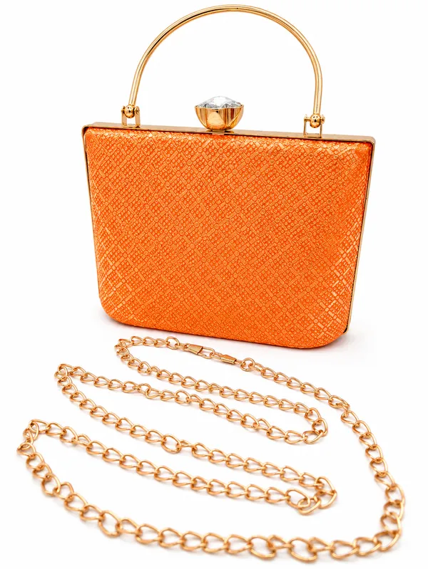 Orange_Faux_Leather_Textured_Box_Clutch_Bag_For_Women