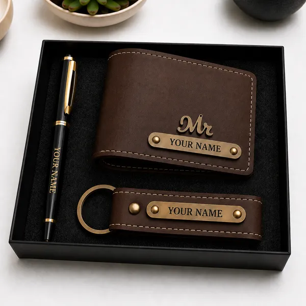 Brown_Faux_Leather_Personalized_Wallet_Gift_Set_For_Men_Pack_Of_4
