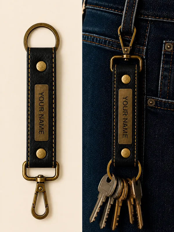 Black_Faux_Leather_Name_Keychain_For_Men