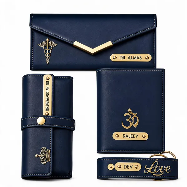 Navy_Faux_Leather_Personalized_Doctor_Wallet_And_Keychain_Set_For_Men_Pack_Of_4