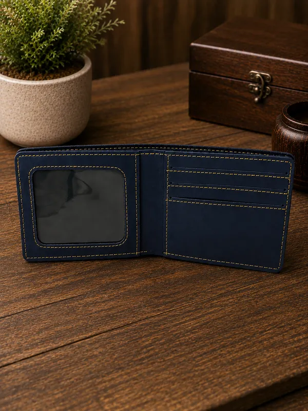Navy_Faux_Leather_Textured_Bi-Fold_Wallet_For_Men