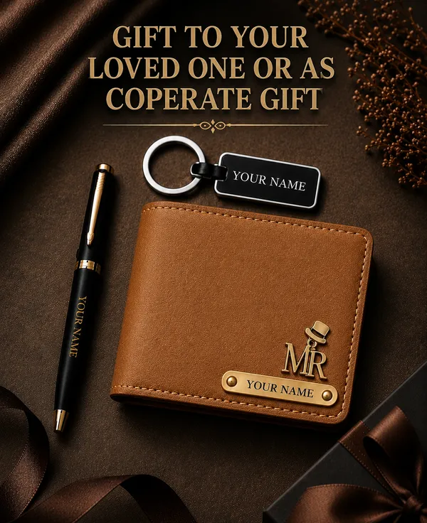 Brown_Faux_Leather_Bi-Fold_Wallet_Pen_Keychain_Gift_Set_For_Men_Pack_Of_3