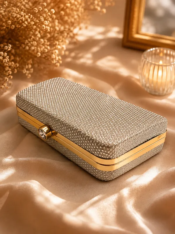 Silver_Faux_Leather_Embellished_Box_Clutch_For_Women
