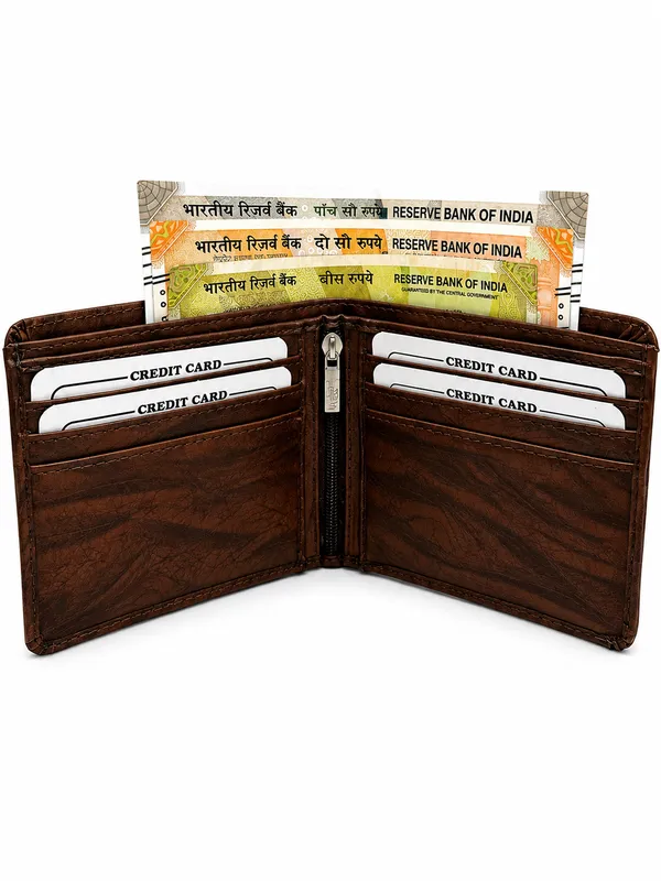 Brown_Faux_Leather_Textured_Bifold_Wallet_For_Men