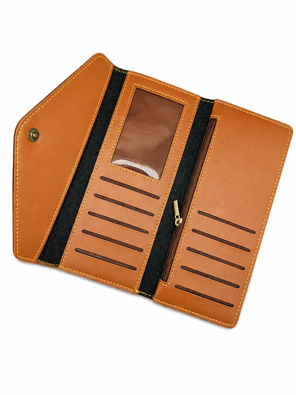 Tan_Faux_Leather_Long_Envelope_Wallet_For_Women