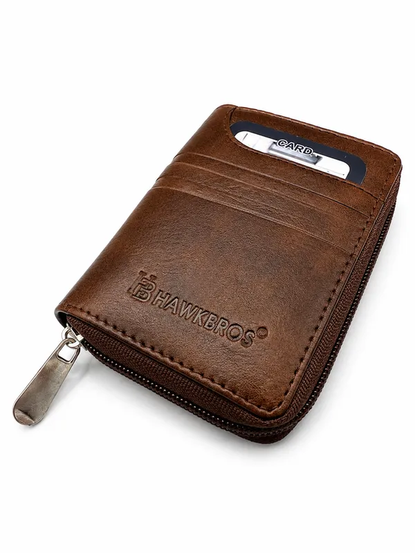 Brown_Faux_Leather_Zip_Around_Bifold_Wallet_For_Men