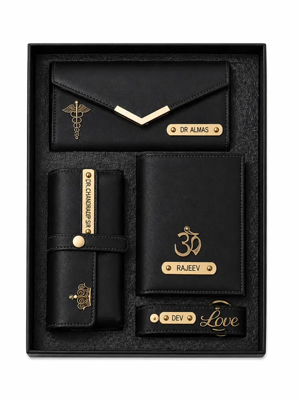 Black_Faux_Leather_Personalized_Wallet_Gift_Set_For_Men_Pack_Of_4