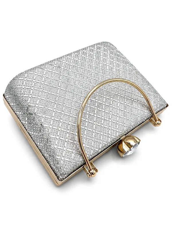 Silver_Metallic_Faux_Leather_Box_Clutch_Bag_For_Women
