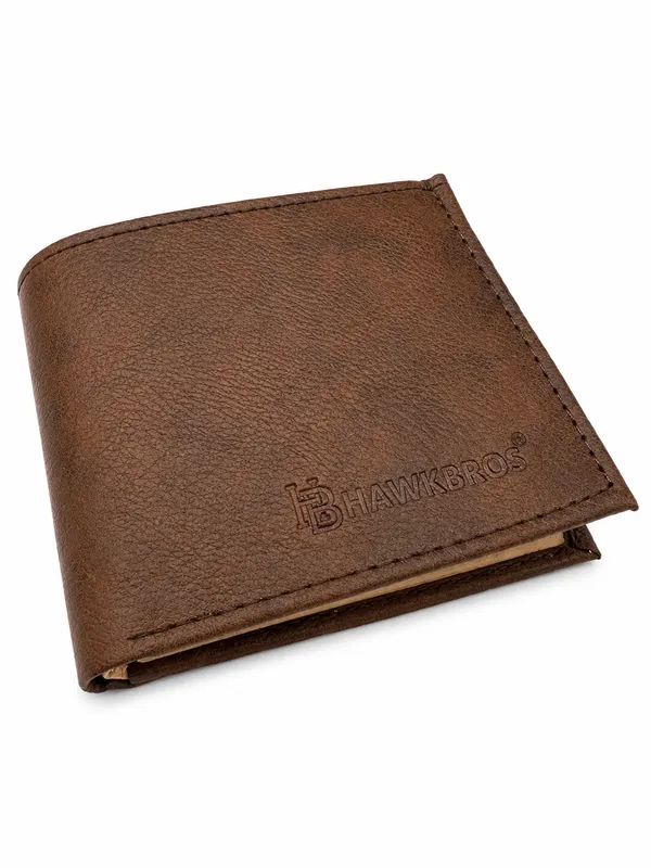 Brown_Faux_Leather_Textured_Bifold_Wallet_For_Men