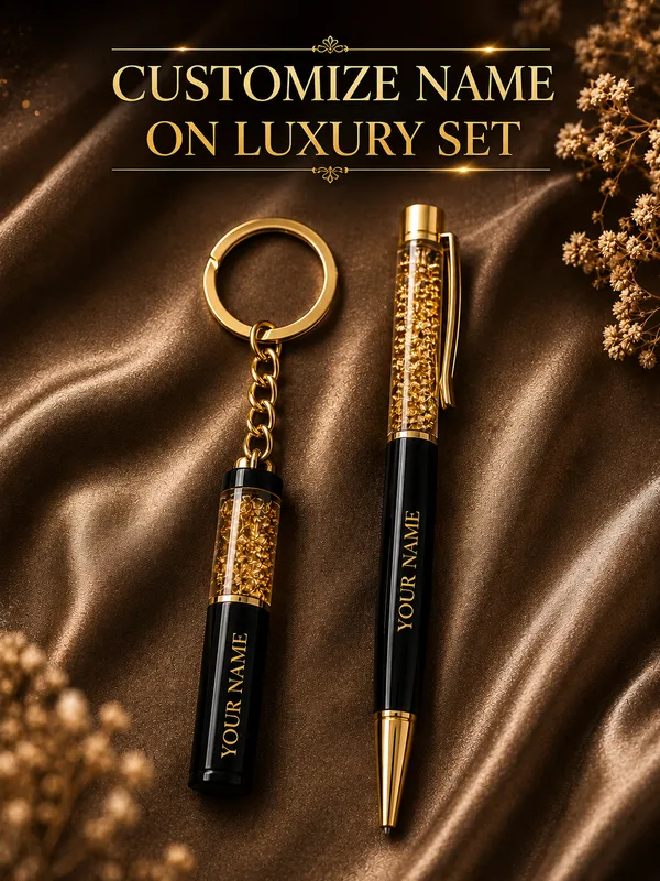 Black_Gold-Tone_Faux_Leather_Personalised_Pen_And_Keychain_Gift_Set_Pack_Of_2