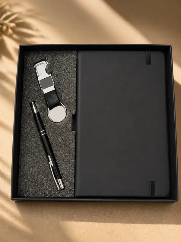 Black_Faux_Leather_Notebook_Pen_And_Keychain_Gift_Set_Pack_Of_3