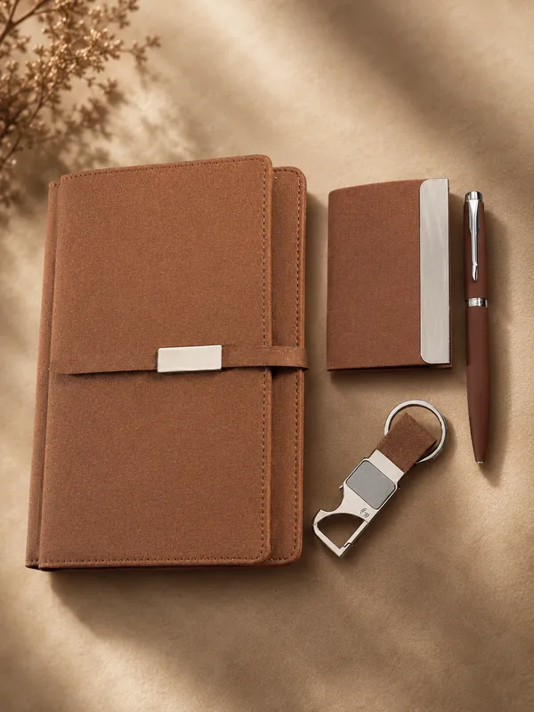 Brown_Faux_Leather_Notebook_Pen_And_Bottle_Opener_Keychain_Gift_Set_Pack_Of_3