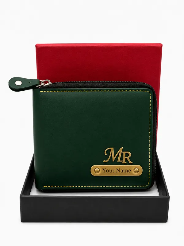 Green_Faux_Leather_Zip-Around_Zipper_Wallet_For_Men