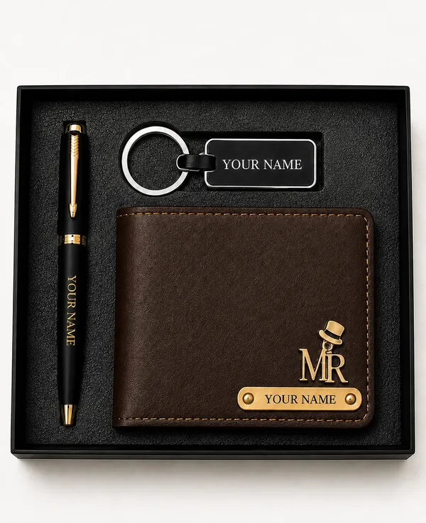 Brown_Faux_Leather_Wallet_Pen_Keychain_Gift_Set_For_Men_Pack_Of_3