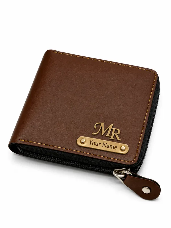Brown_Faux_Leather_Zip-Around_Zipper_Wallet_For_Men