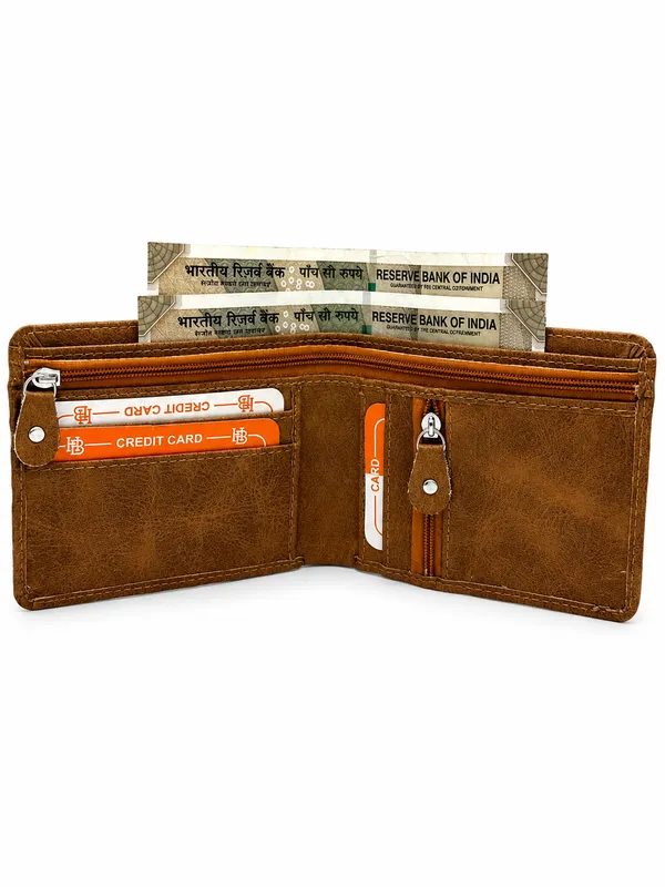 Brown_Faux_Leather_Contrast_Stitch_Bifold_Wallet_For_Men