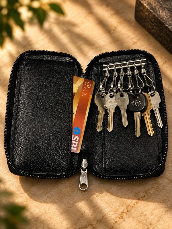Black_Faux_Leather_Key_Pouch_For_Unisex