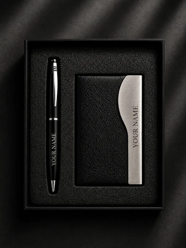 Hawkbros_Black_Faux_Leather_Pen_And_Card_Holder_Gift_Set_Pack_Of_2