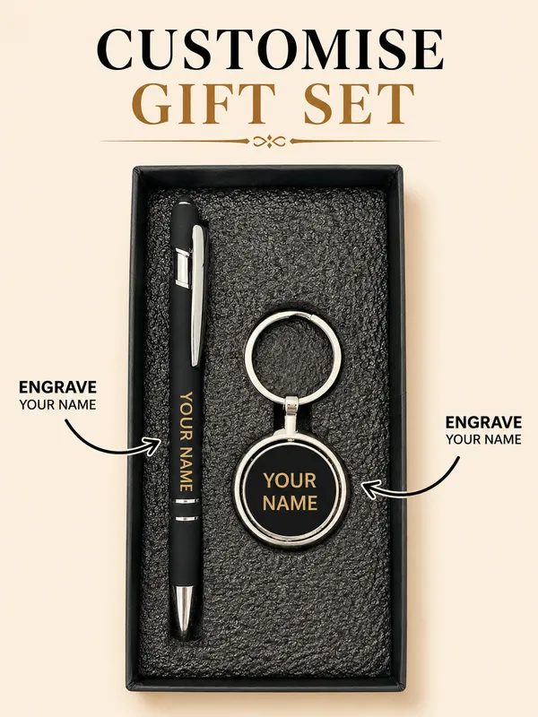 Black_Faux_Leather_Personalised_Pen_And_Keychain_Gift_Set_Pack_Of_2