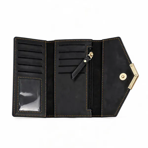 Black_Faux_Leather_Long_Envelope_Wallet_For_Women