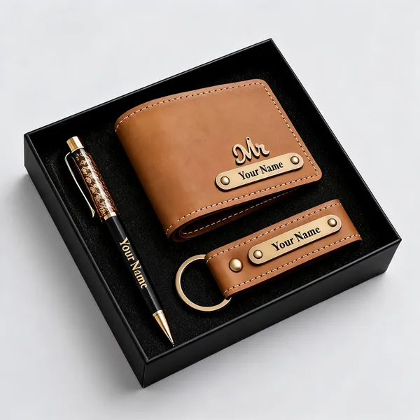 Brown_Faux_Leather_Wallet_And_Keychain_Gift_Set_For_Men_Pack_Of_3