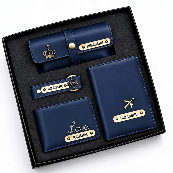 Navy_Faux_Leather_Personalized_Wallet_Keychain_Gift_Set_For_Men_Pack_Of_4
