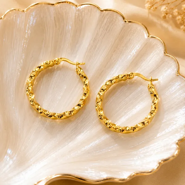 Golden_Stainless_Steel_Textured_Hoop_Earring_For_Women