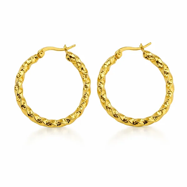 Golden_Stainless_Steel_Textured_Hoop_Earring_For_Women