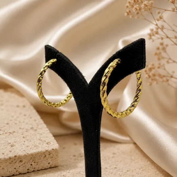 Golden_Stainless_Steel_Textured_Hoop_Earring_For_Women