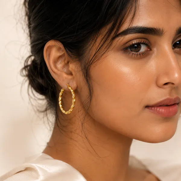 Golden_Stainless_Steel_Textured_Hoop_Earring_For_Women