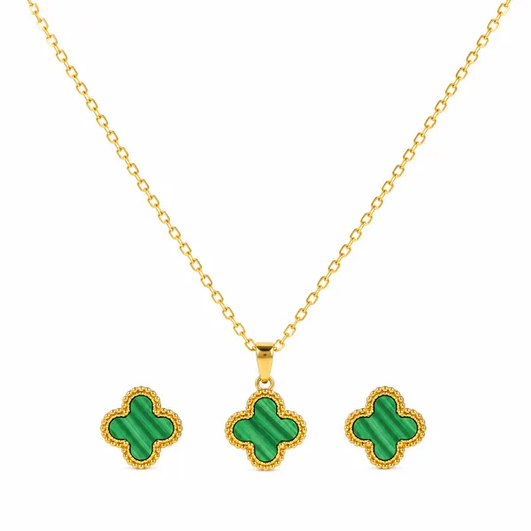 Golden_Green_Stainless_Steel_Emerald_Clover_Pendant_Set_For_Women
