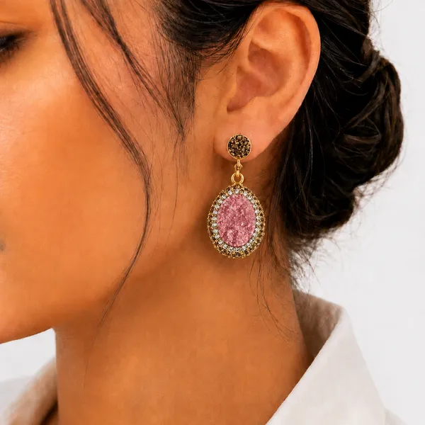 Pale_Pink_Druzy_Stone_Drop_Earring_For_Women