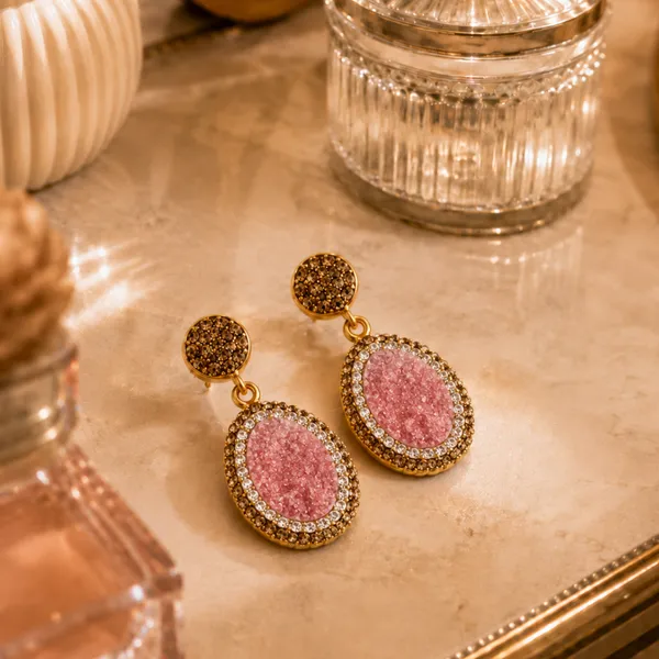 Pale_Pink_Druzy_Stone_Drop_Earring_For_Women