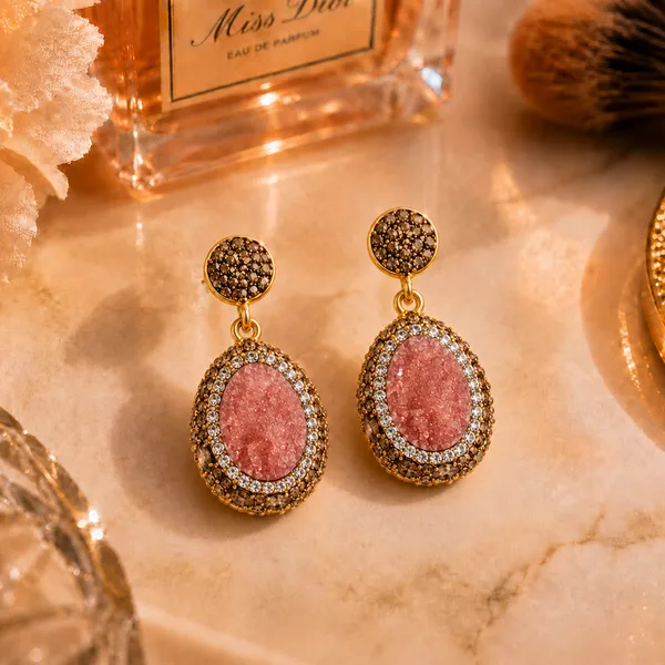 Pale_Pink_Druzy_Stone_Drop_Earring_For_Women