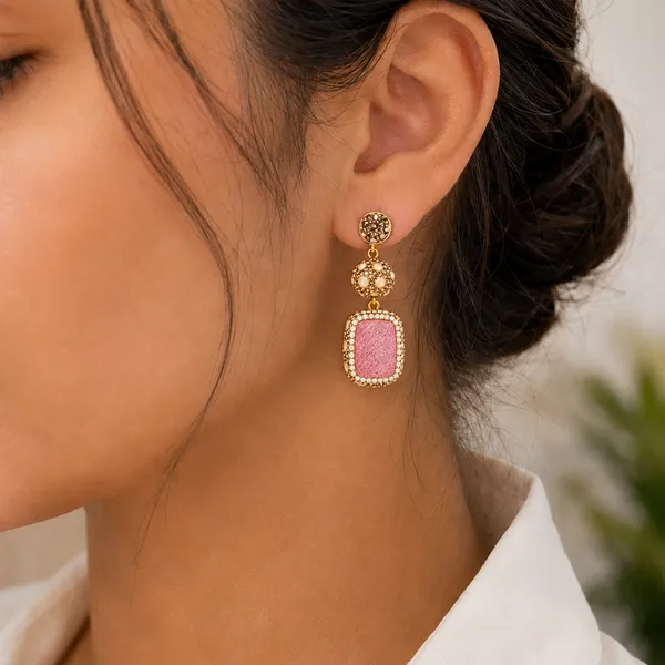 Pink_Druzy_Stone_Drop_Earring_For_Women