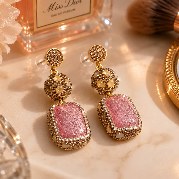 Pink_Druzy_Stone_Drop_Earring_For_Women