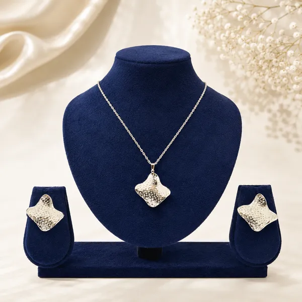 Silver_Stainless_Steel_Molten_Necklace_Earring_Set_For_Women