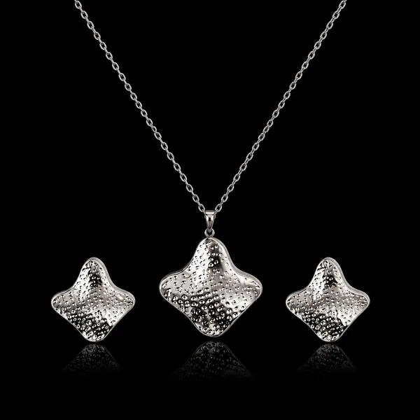 Silver_Stainless_Steel_Molten_Necklace_Earring_Set_For_Women