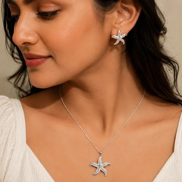 Silver_Stainless_Steel_Starfish_Necklace_Earring_Set_For_Women