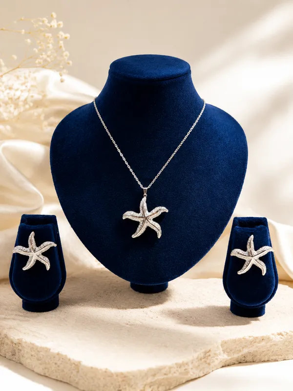 Silver_Stainless_Steel_Starfish_Necklace_Earring_Set_For_Women