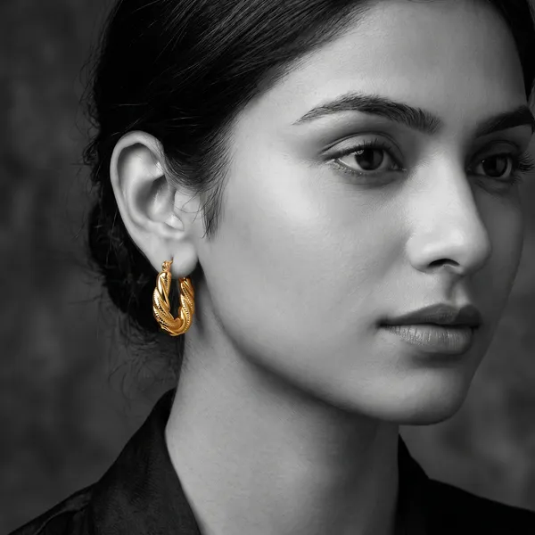 Golden_Stainless_Steel_18K_Gold_Plated_Chunky_Twist_Hoop_Earring_For_Women