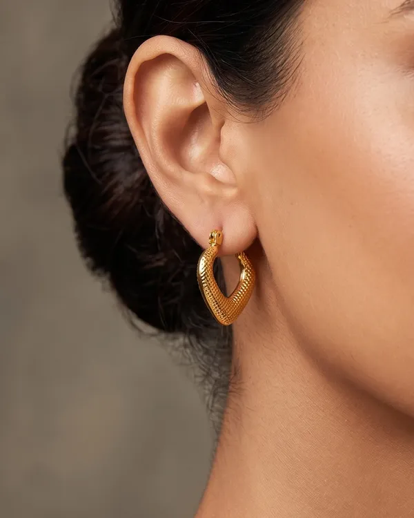 Golden_Stainless_Steel_18K_Gold_Plated_Stippled_Hoop_Earring_For_Women