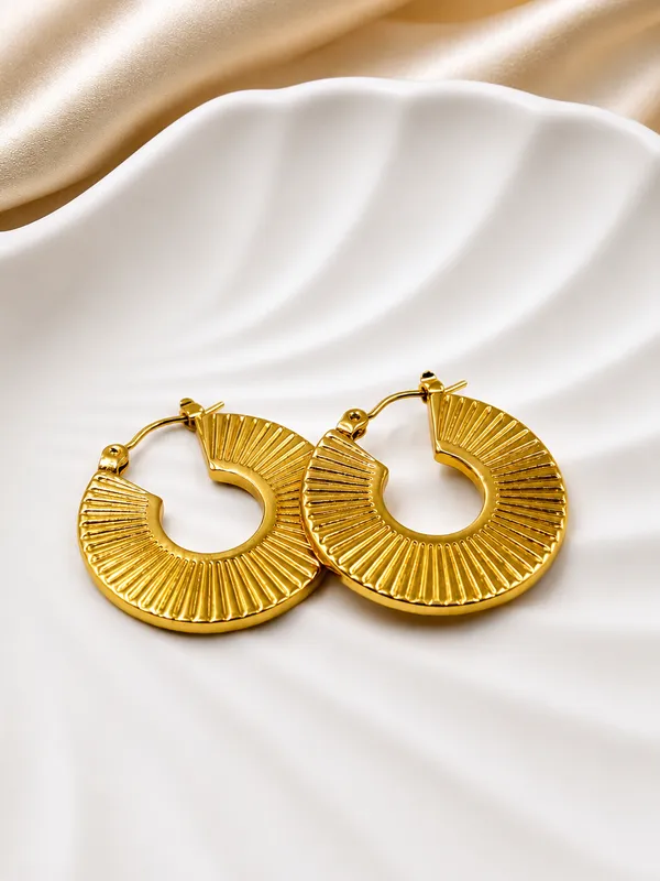 Golden_Stainless_Steel_Sunburst_Hoop_Earring_For_Women