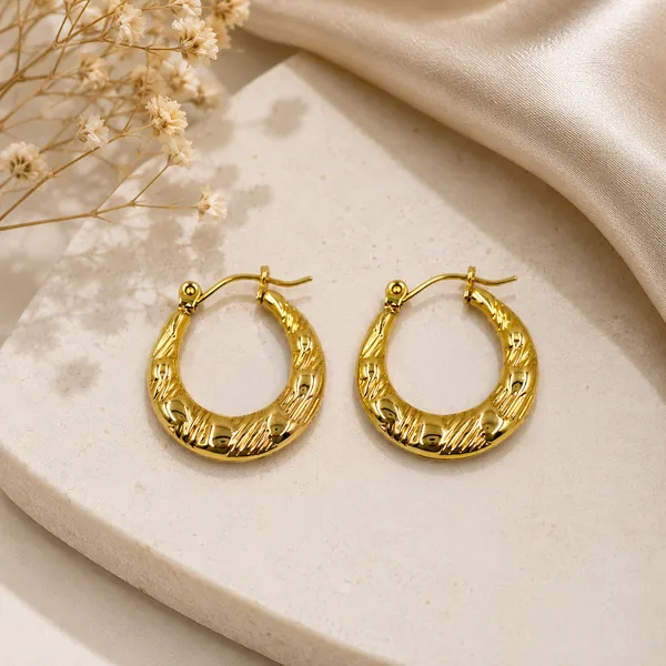 Golden_Stainless_Steel_Textured_Hoop_Earring_For_Women