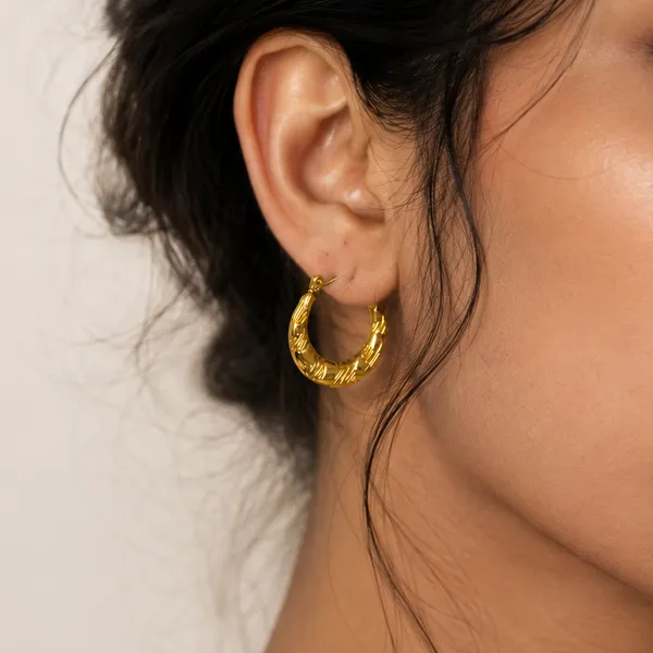 Golden_Stainless_Steel_Textured_Hoop_Earring_For_Women