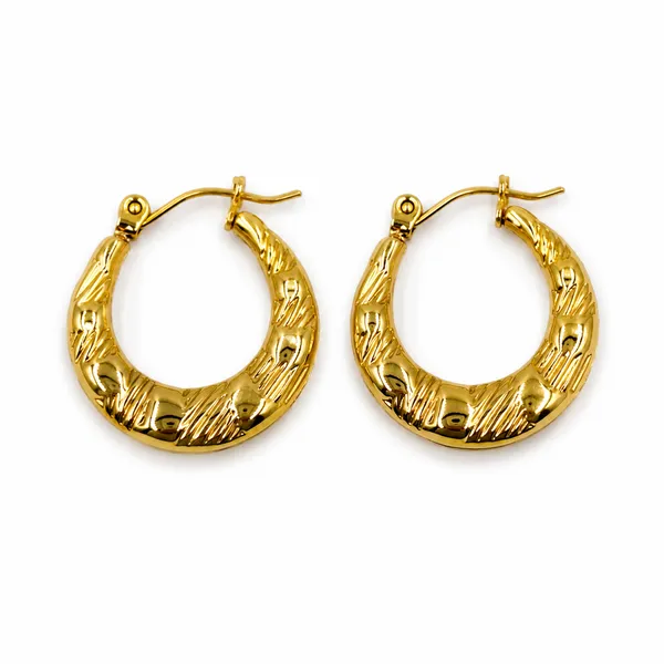 Golden_Stainless_Steel_Textured_Hoop_Earring_For_Women