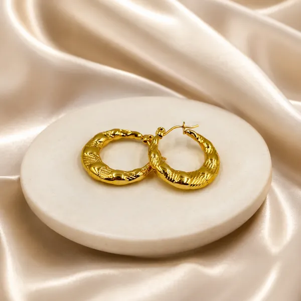 Golden_Stainless_Steel_Textured_Hoop_Earring_For_Women