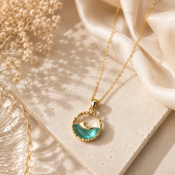 Golden_Stainless_Steel_18K_Gold_Plated_Blue_Lagoon_Pendant_For_Women