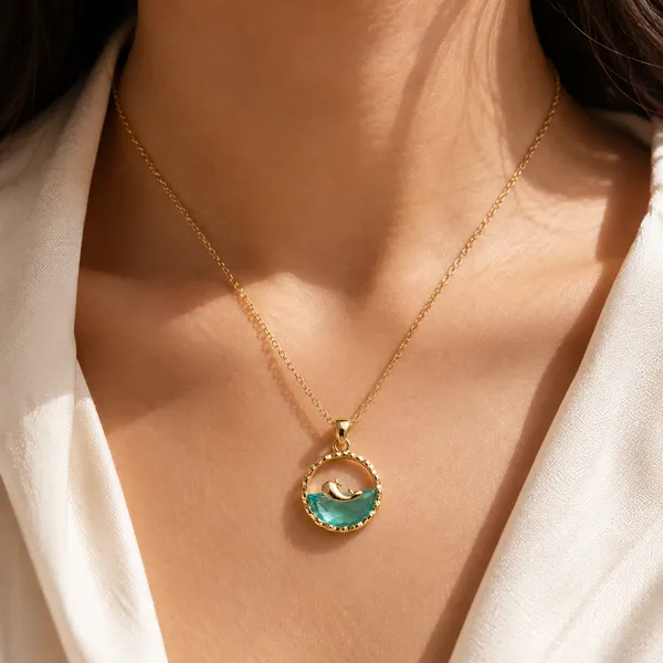 Golden_Stainless_Steel_18K_Gold_Plated_Blue_Lagoon_Pendant_For_Women