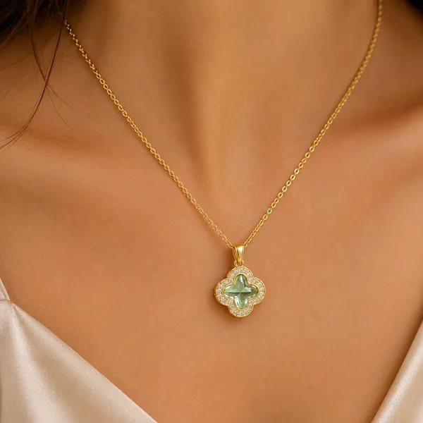 Golden_Stainless_Steel_Pistachio_Clover_Necklace_For_Women